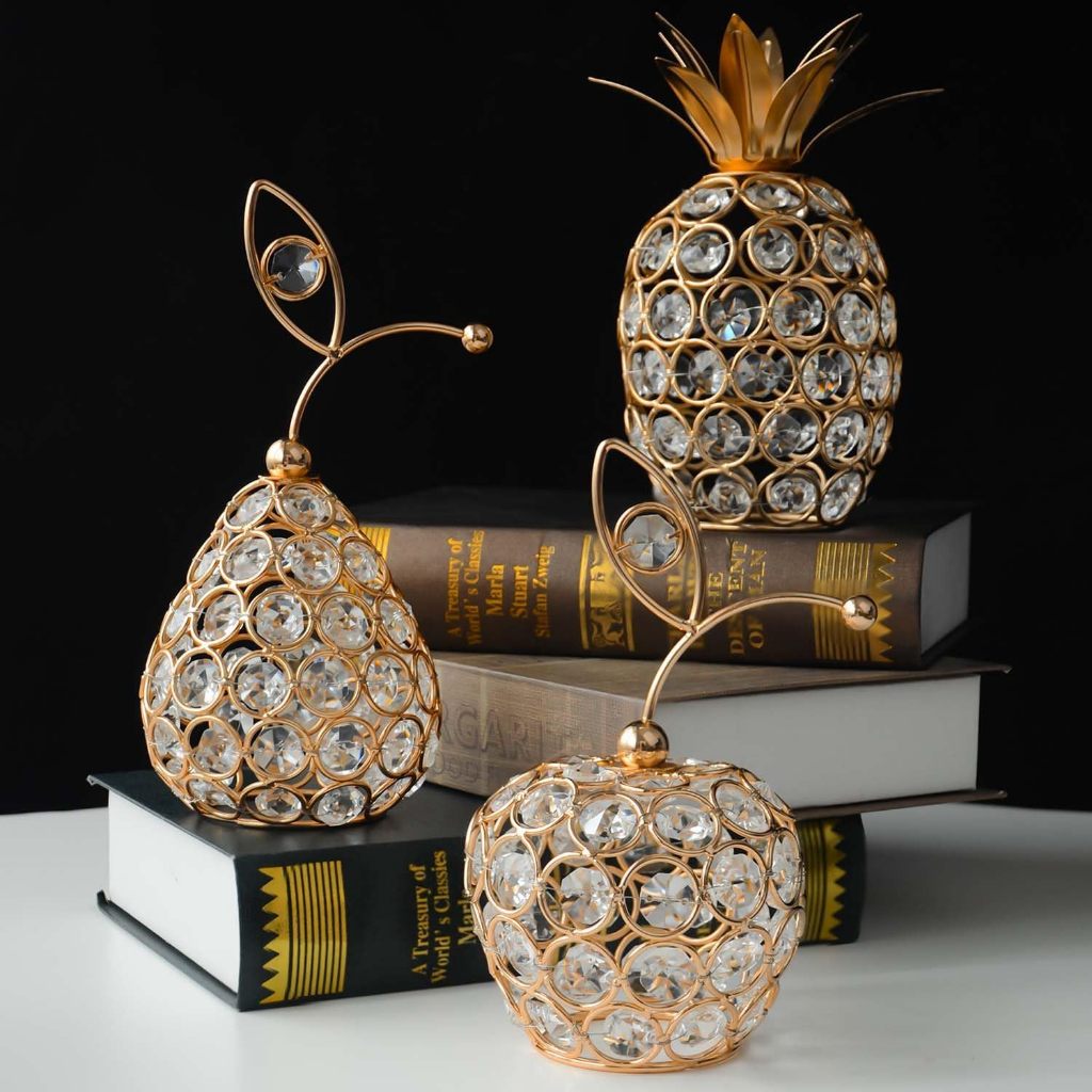 Pajangan Kristal Mewah 3Pcs Buah Kristal Pajangan Ornamen Ruang Tamu Kristal Hiasan