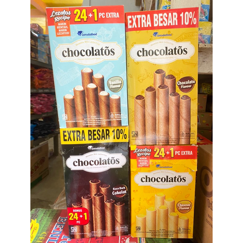 

Chocolatos Extra 10% Dark, Grande, keju, Vanila isi 12pcs