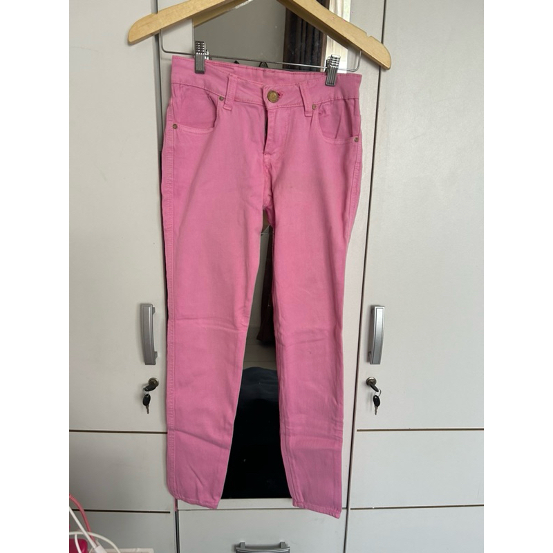 Preloved celana pink, celana panjang denim pink, jeans pink