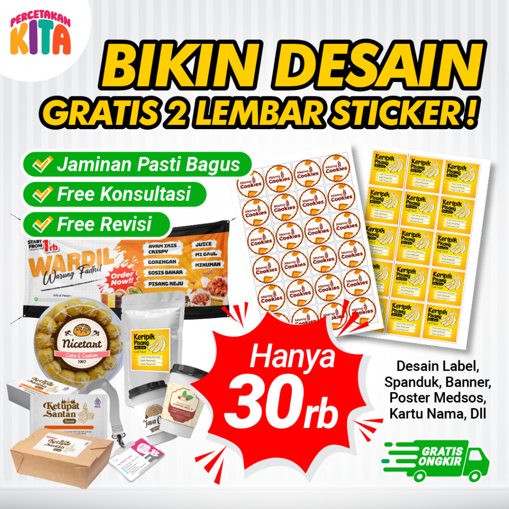 

BIKIN DESAIN GRATIS STICKER 2 LEMBAR I DESAIN LABEL I DESAIN SPANDUK I DESAIN POSTER