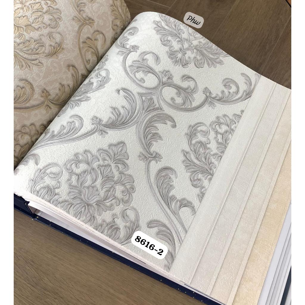 Wallpaper Dinding Motif Batik Klasik Ukiran Abu Cream Bestie