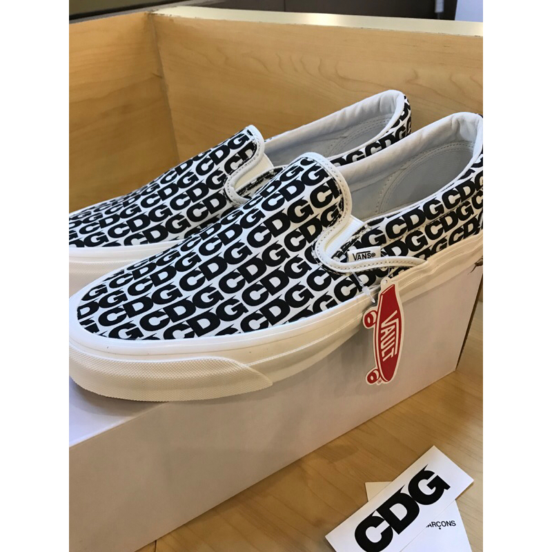 Comme des Garcons CDG x Vans Vault OG Slip On LX White Black Printed Logo ORIGINAL
