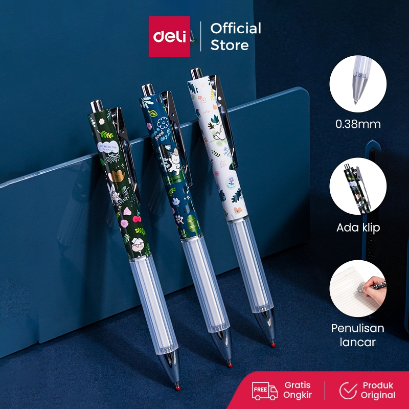 

Deli Pulpen Gel / Gel Pen 0.38 mm Alumunium Tinta Hitam A602