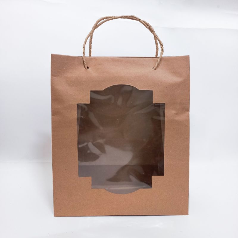 

paper bag coklat || paper bag souvenir ulang tahun/pernikahan || paper bag packaging/kemasan || tas kertas mika/window 12x10x26