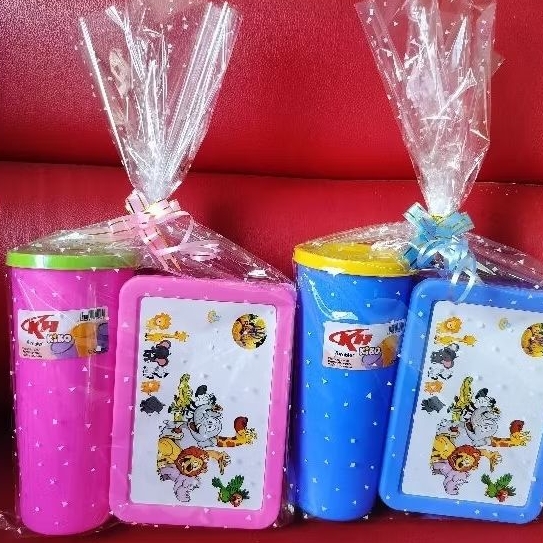 souvenir ulang tahun/souvenir ultah anak set tempat makan jerapah + tumbler kiko
