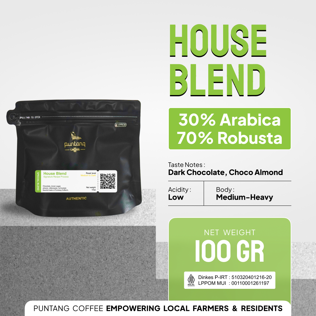 

Biji Kopi Bubuk Espresso House Blend 30% Arabika 70% Robusta Puntang Coffee 100 gram