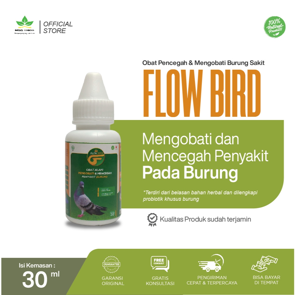 Obat Jamu Herbal Mencegah dan Mengobati penyakit Burung Merpati Perkutut Kicau Hias- Flow Bird 30 ml