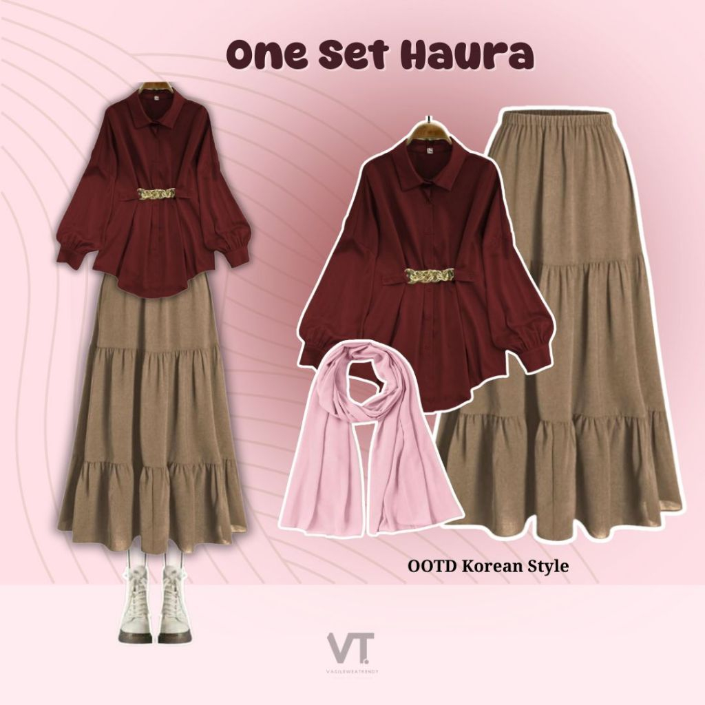 One Set Haura (Hijab, Blouse, Rok) OOTD Wanita Hijab