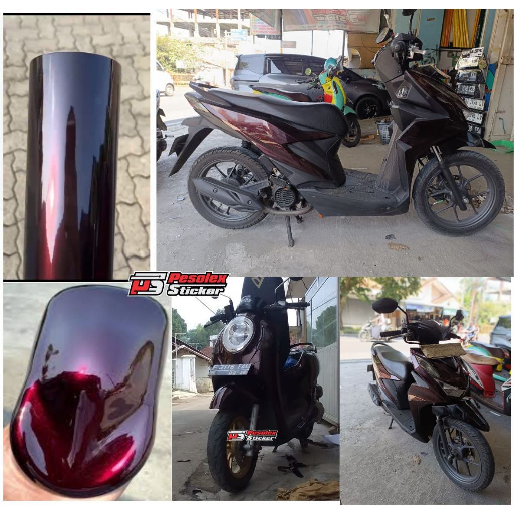 Sticker Scotlite Vinyl Premium Moonlight Red/Hitam Lembayung Merah Wrapping Motor/Mobil 50cm x 8,5m 