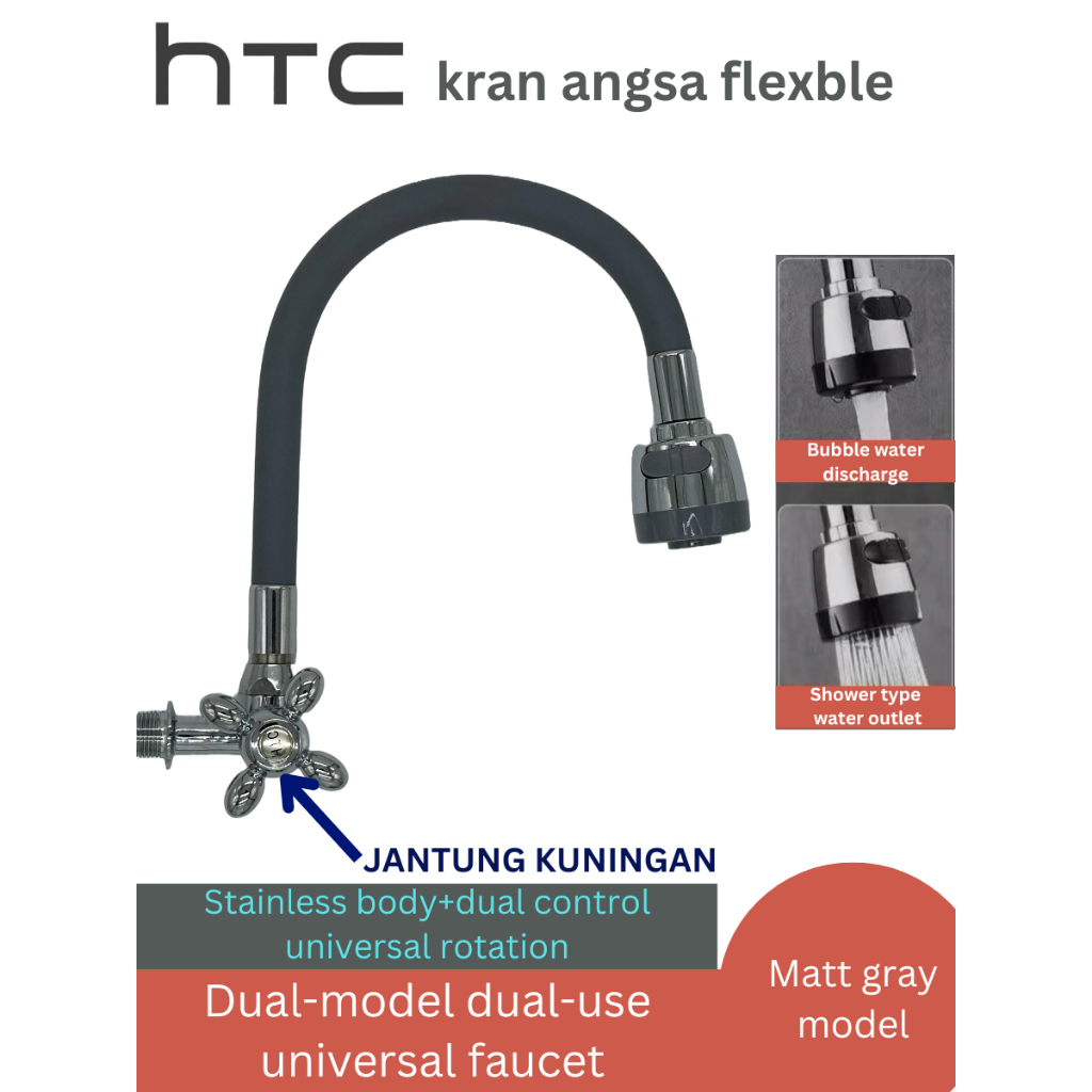 Kran angsa flexble Cuci Piring HTC Leher Fleksibel Keran Dapur Kran Flexible Leher Angsa 2 Mode WW