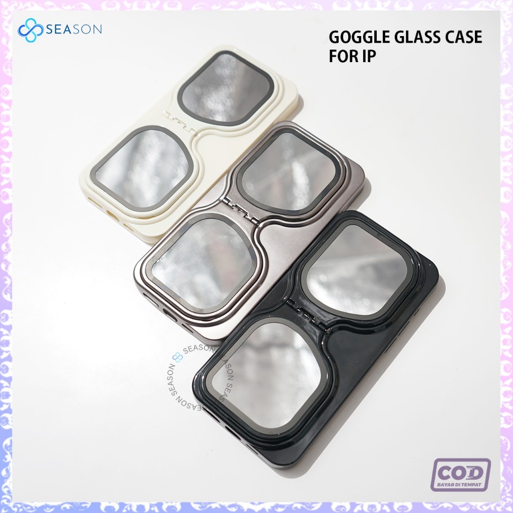 Goggle glass mirror + stand compatible for Iphon* 11 12 13 14 15 Pro Promax [M-11] Casing Ponsel