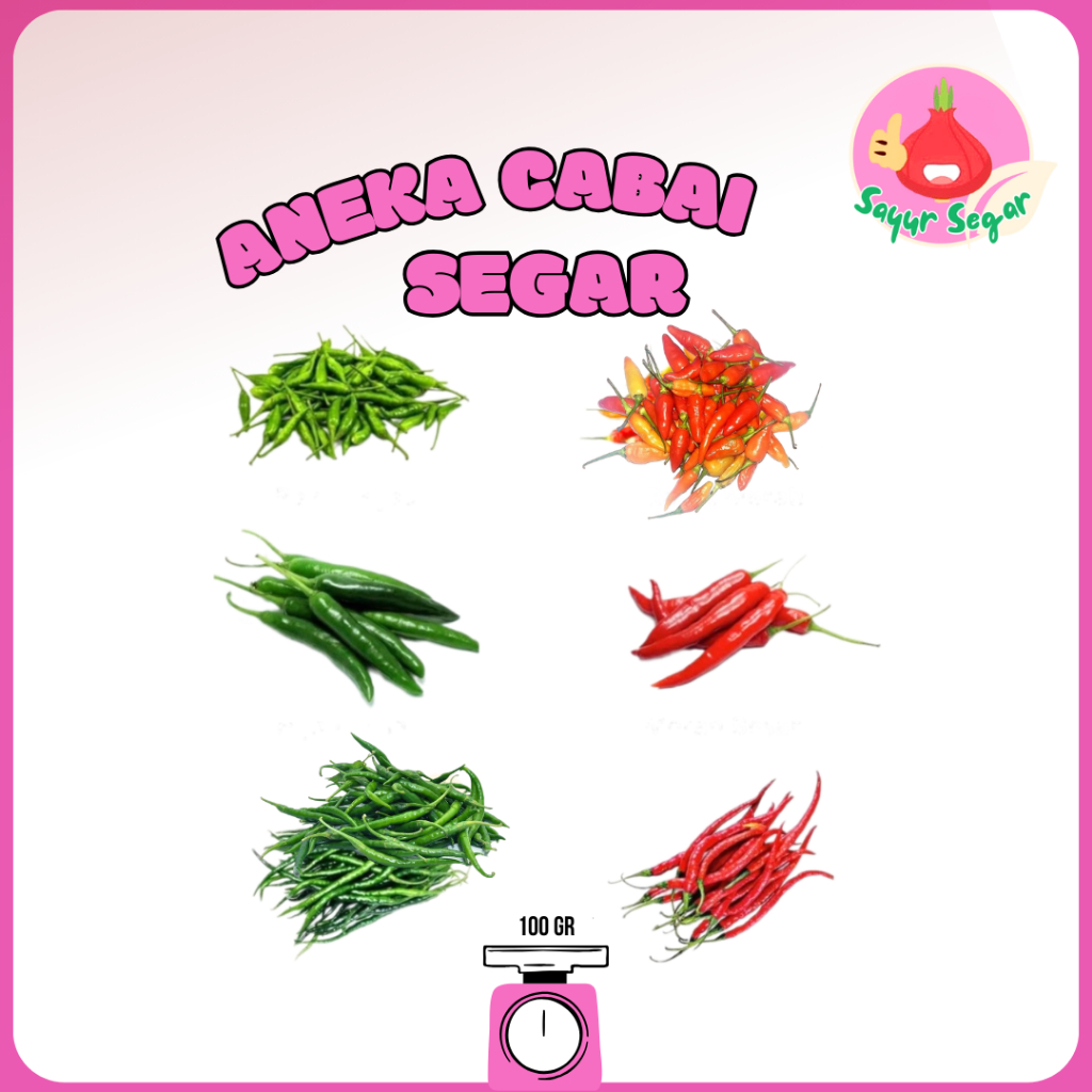 

Sayur Segar - Cabai Segar/Cabai Hijau/Cabai Rawit/Cabai Besar 100gr