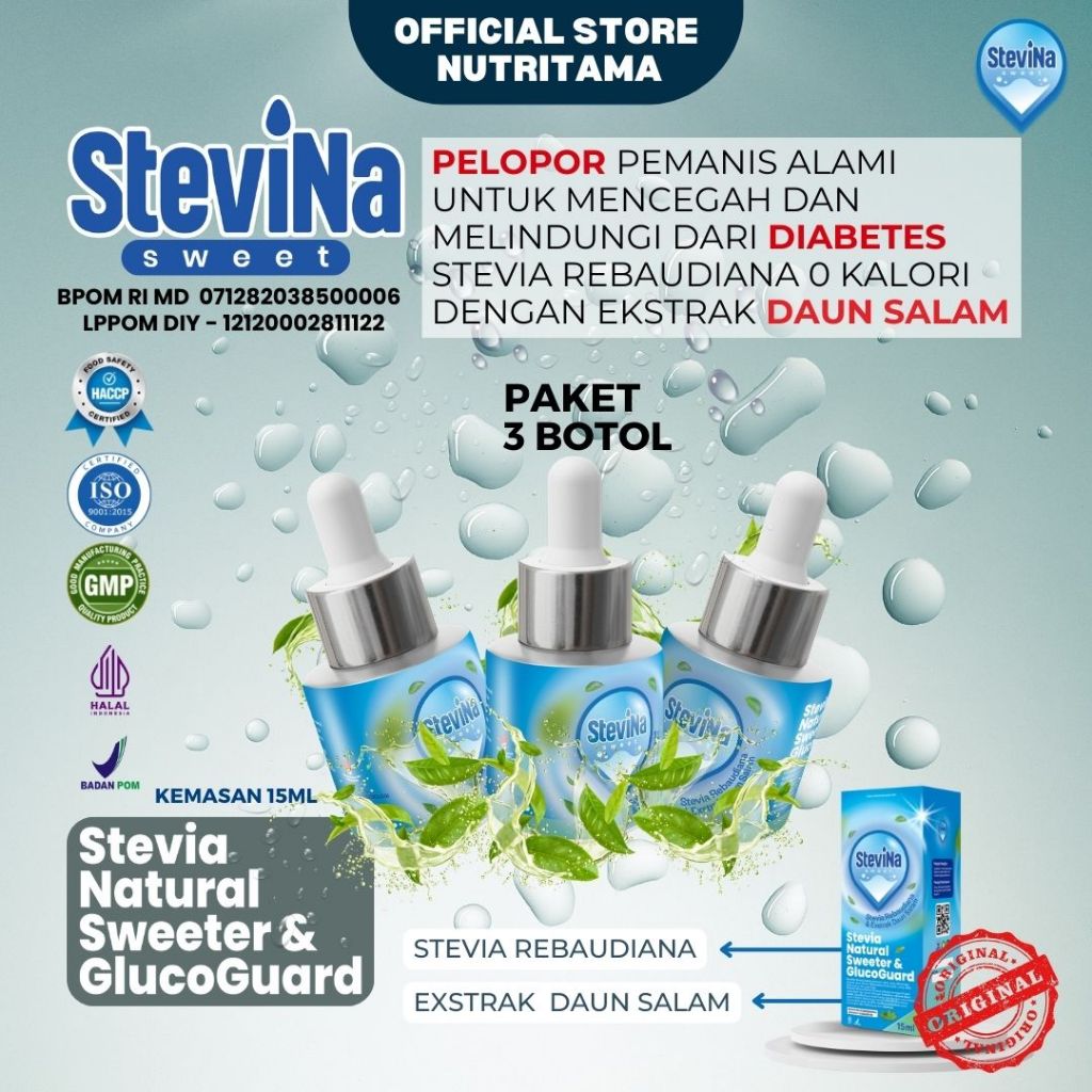 

Stevina Sweet Pemanis Alami 0 Kalori plus Herbal Daun salam Pengganti Gula untuk Penderita Hipertensi Kemasan 3 botol 15ml/botol