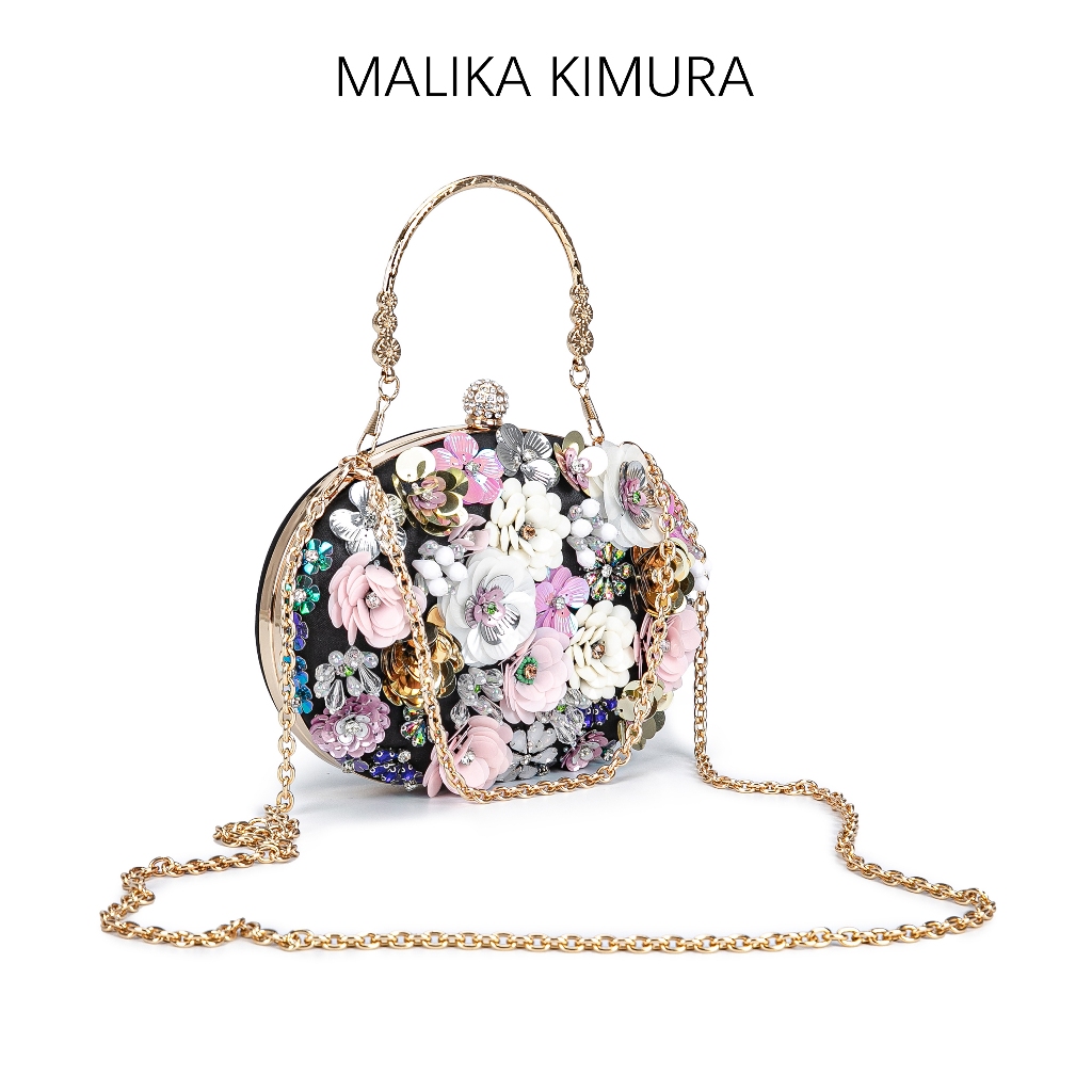 MALIKA KIMURA - Tas pesta bulat / Handbag mewah elegan / Tas tangan rantai / Clutch pesta fashion / 