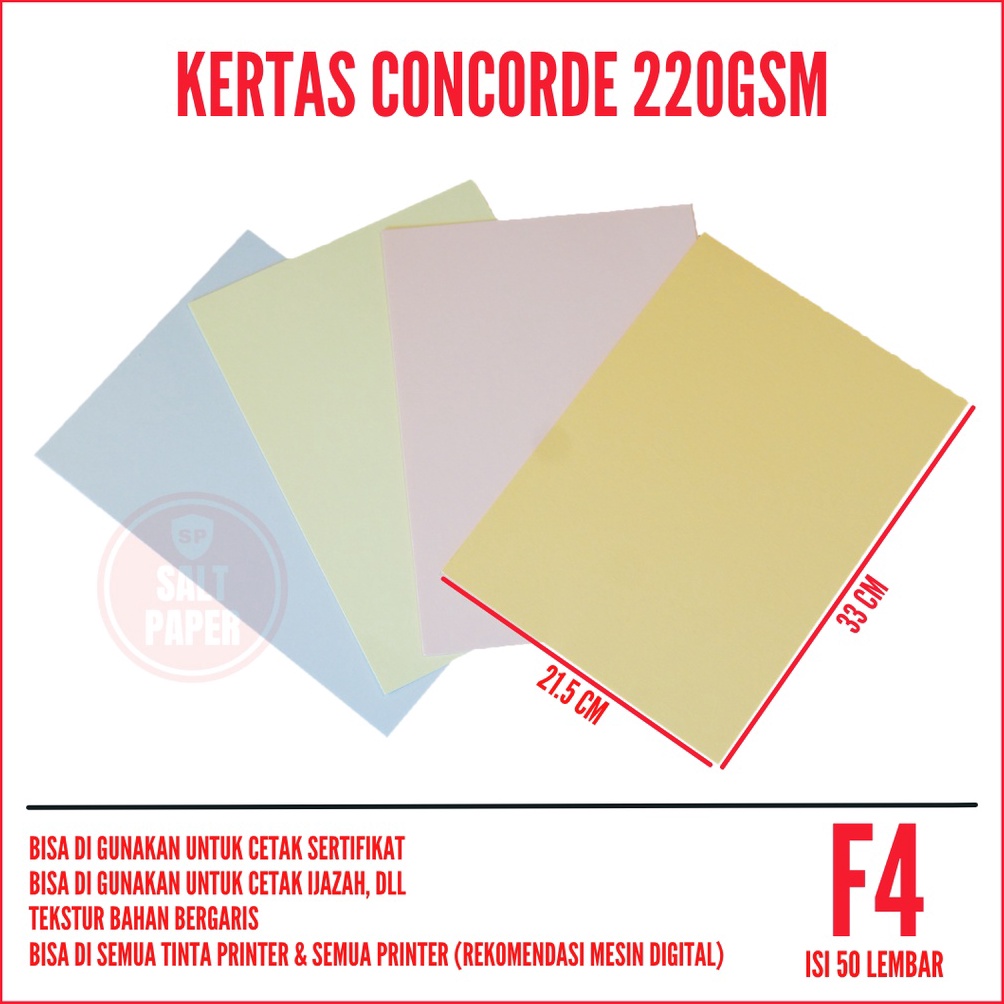 

Seller Kertas Concorde F4 22 gr 5 lembar Kertas Concorde F4 Kertas Sertifikat F4 T56