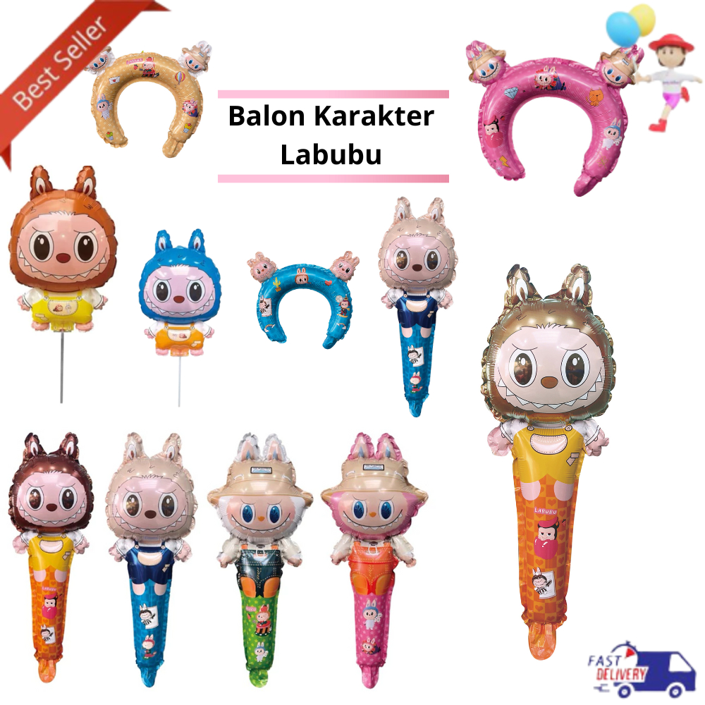Balon Bando Motif Labubu / Balon Pentungan Labubu / Balon Foil Motif Labubu