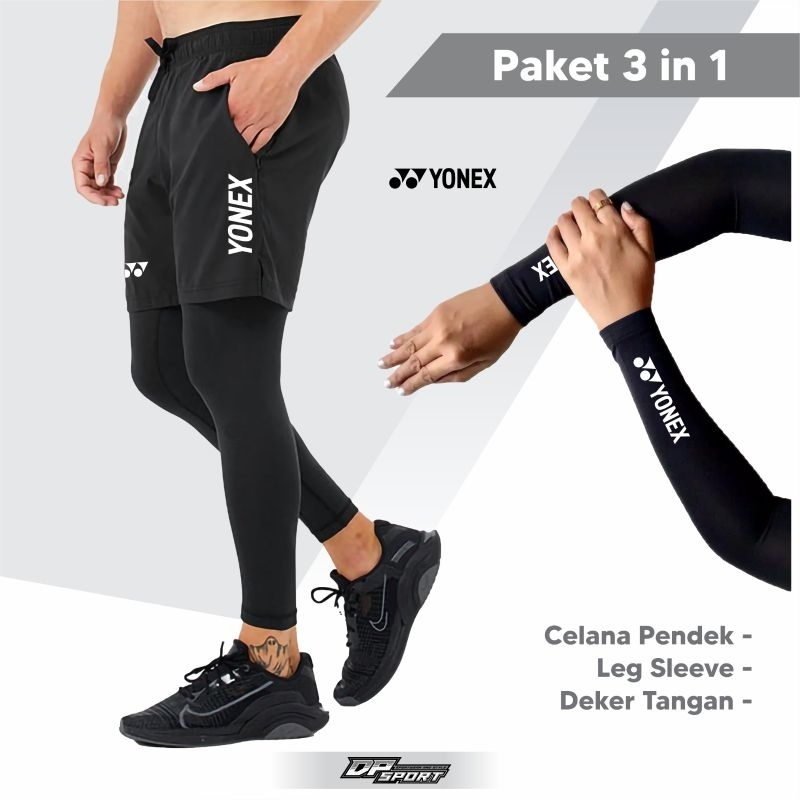 Paket olahraga bulutangkis bermacam warna terbaru leg sleeve celana pendek pakai saku dan deker tang