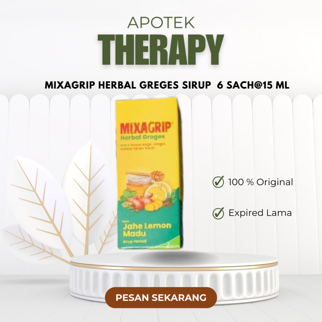 Mixagrip Herbal Greges sirup isi 6 sach@ 15 ml rasa jahe lemon madu
