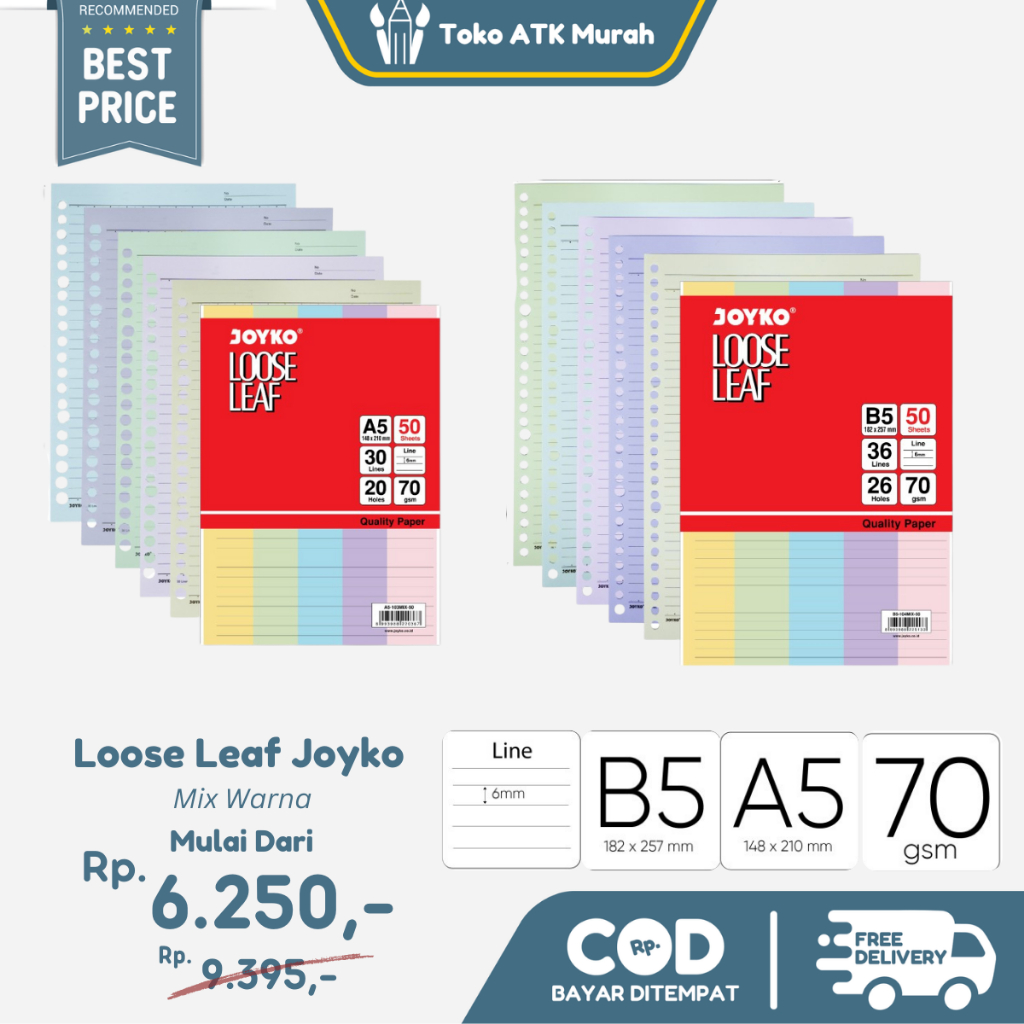 

Loose Leaf Warna A5 - 103 MIX / B5 - 104 MIX Joyko ( 50 Lembar)