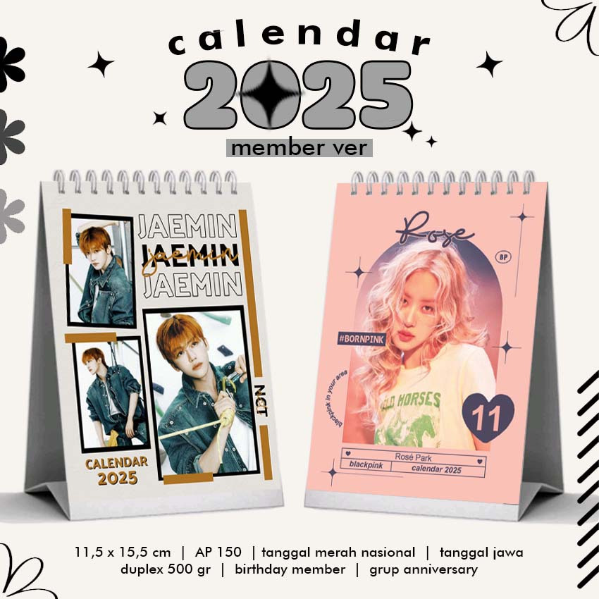 

KALENDER MEJA 2025 KPOP EXO ENHYPEN NCT BTS BLACKPINK (MEMBER VER)