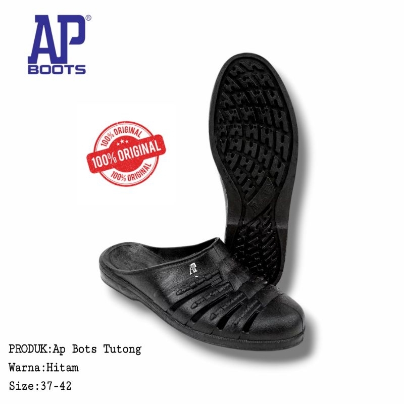 SANDAL SEPATU AP BOTS ORIGINAL TUTONG HITAM PRIA SIZE 37-42 BAHAN KARET