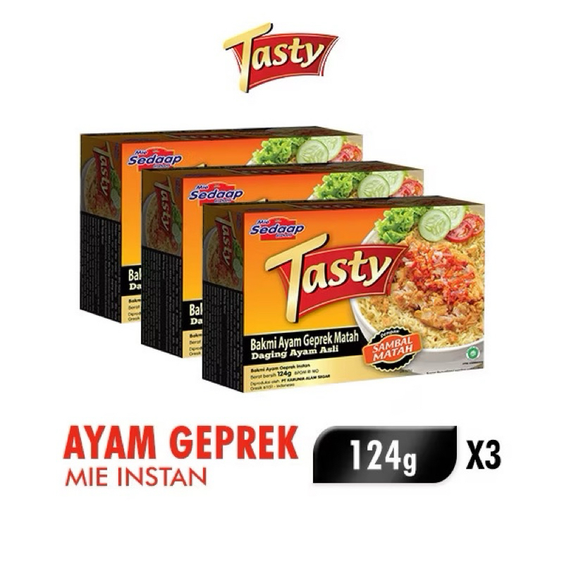

Sedaap Tasty Mie Instan Bakmi Ayam Geprek Bag 124 gr x3