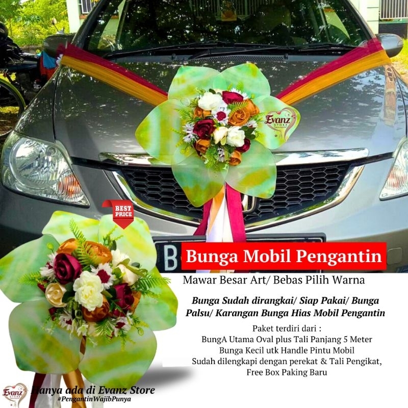 Bunga Mobil Pengantin Stoking Satin - Bunga Hiasan Mobil Pernikahan