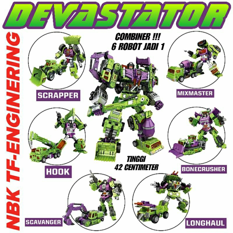 NBK DEVASTATOR COMBINER 6 IN 1 CONSTRUCTICON DECEPTICON MINIATUR ALAT BERAT TF-ENGINERING TRANSFORME