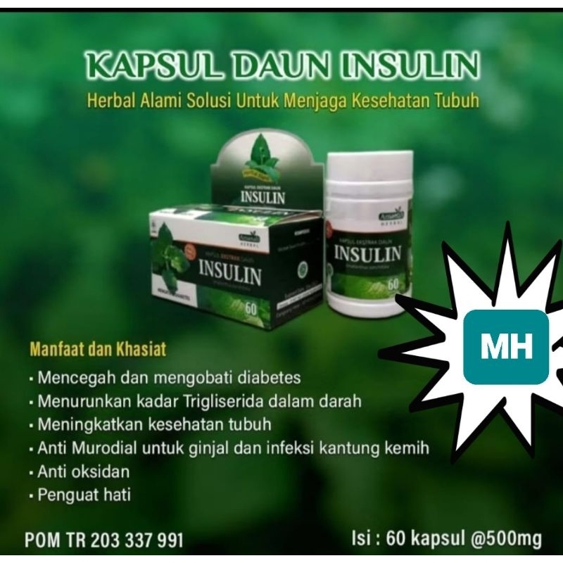 KAPSUL DAUN INSULIN ORIGINAL CV HANIF HERBAL KEMASAN BOTOL @60 KAPSUL Pengiriman dari Pekanbaru.
