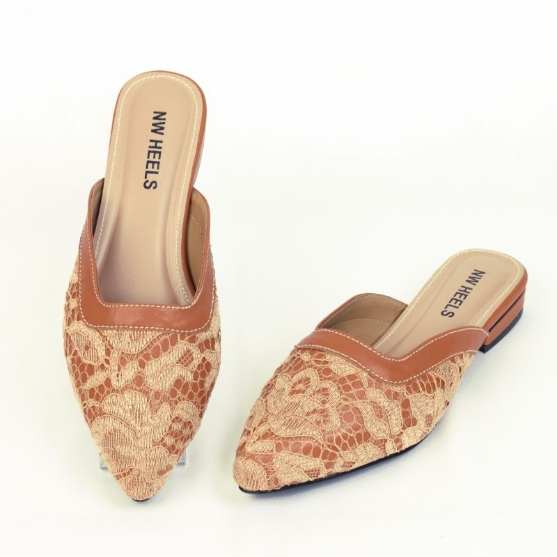 Sandal Pesta Brokat Wanita Bustong Flat Premium