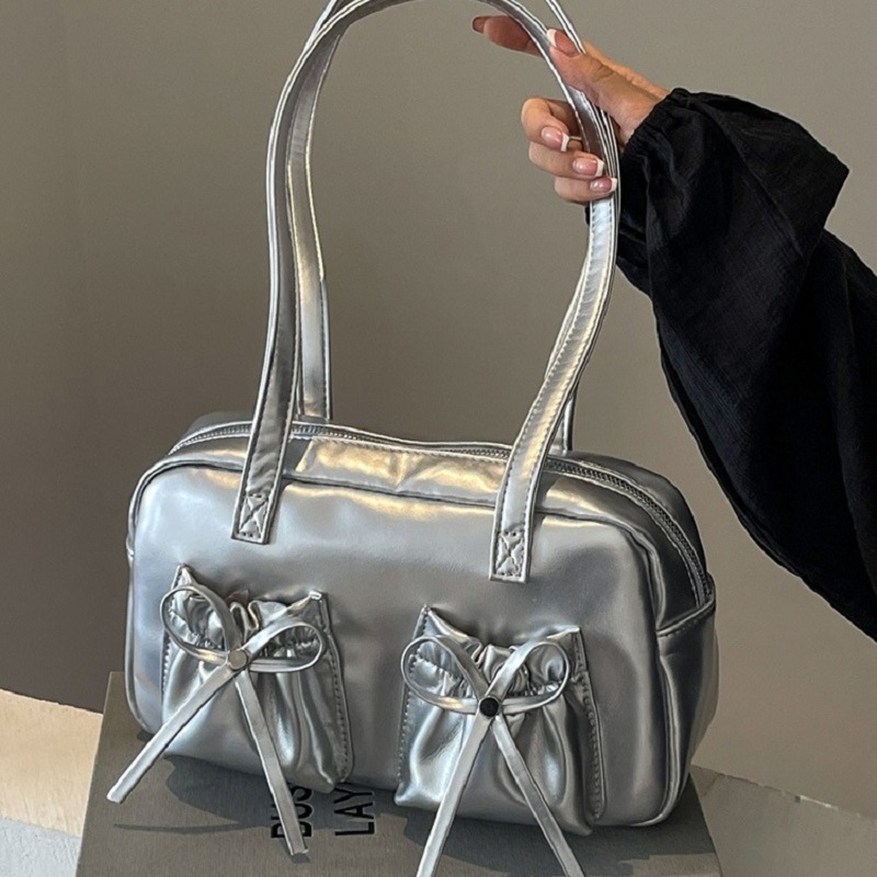 HT-Tas Bahu Wanita Tas Ketiak Gaya Korea Baru Tas Tangan Dasi Busur Kulit PU