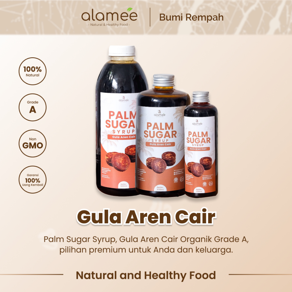 

ALAMEE Gula Aren Cair Syrup Palm Sugar Cair Organic Organik Pure Murni Barista Brown Sirup Natural