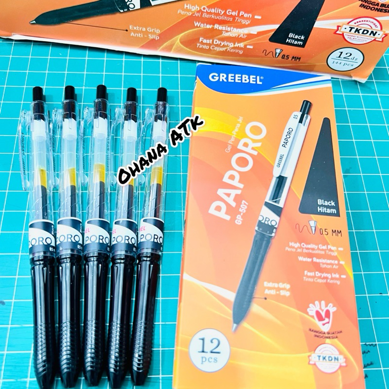 

( 1 BIJI ) Pulpen Gel PAPORO GREEBEL GP-507 KOKORO Hitam 0.5