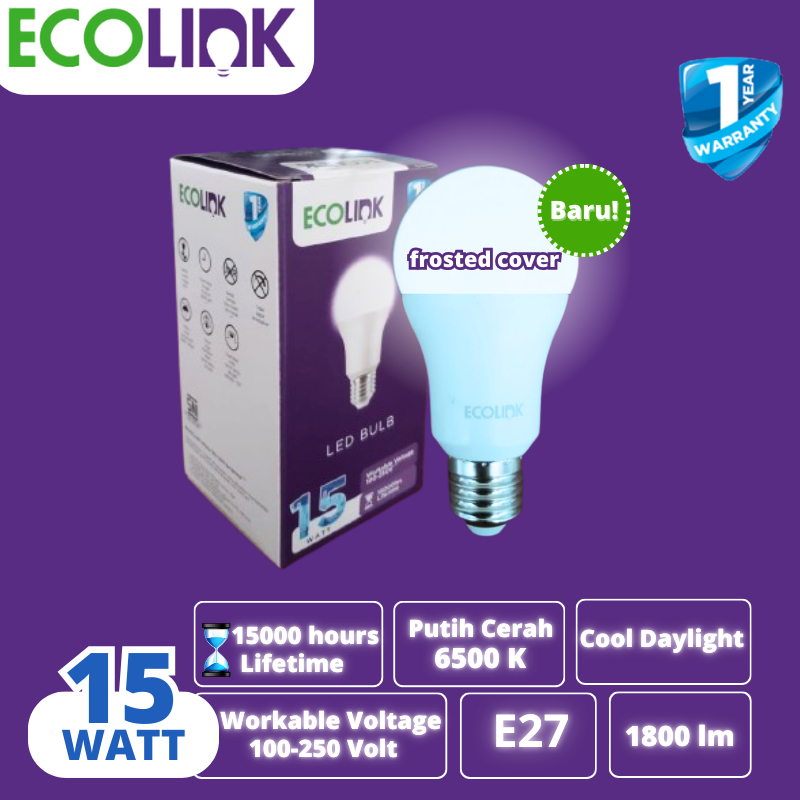 Lampu Led Ecolink 15 Watt Fitting E27  Warna Cool Day Light (Putih) Original
