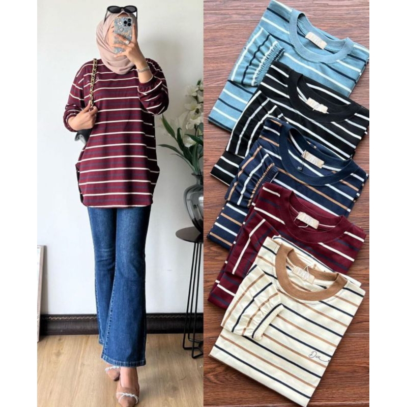 Kaos Dara Oversize Salur Lengan Karet