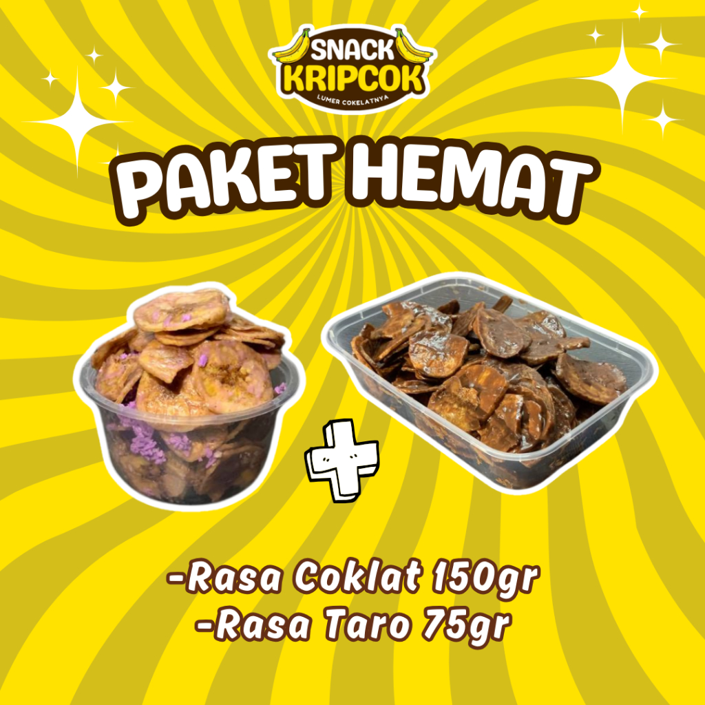 

Paket Hemat Keripik Pisang Rasa Coklat 150g dan Rasa Taro 75gr - Cemilan Viral 2 Varian Rasa