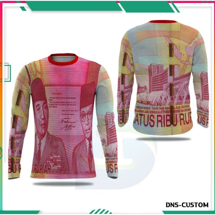 Baju Uang | Kaos Baju Jersey Uang 100 ribu Rupiah Lengan Panjang Printing