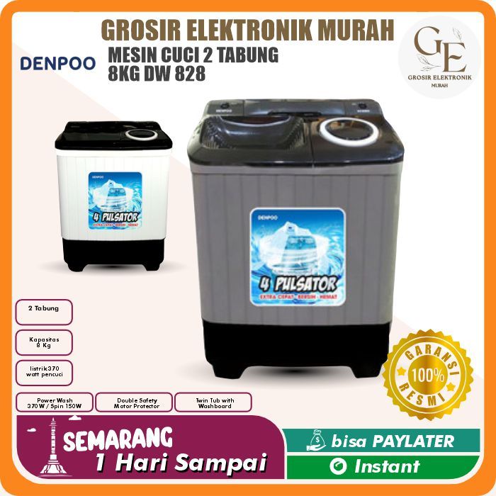 Denpoo Mesin Cuci 2 Tabung 8kg DW 828 / DW-828 / DW828