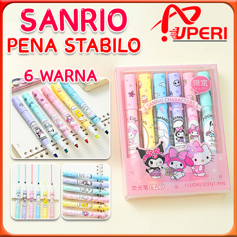 

1SET / 6Warna SANRIO Pena Stabilo 6pcs Pastel Karakter Kartun Sanrio Aesthetic Highlighter
