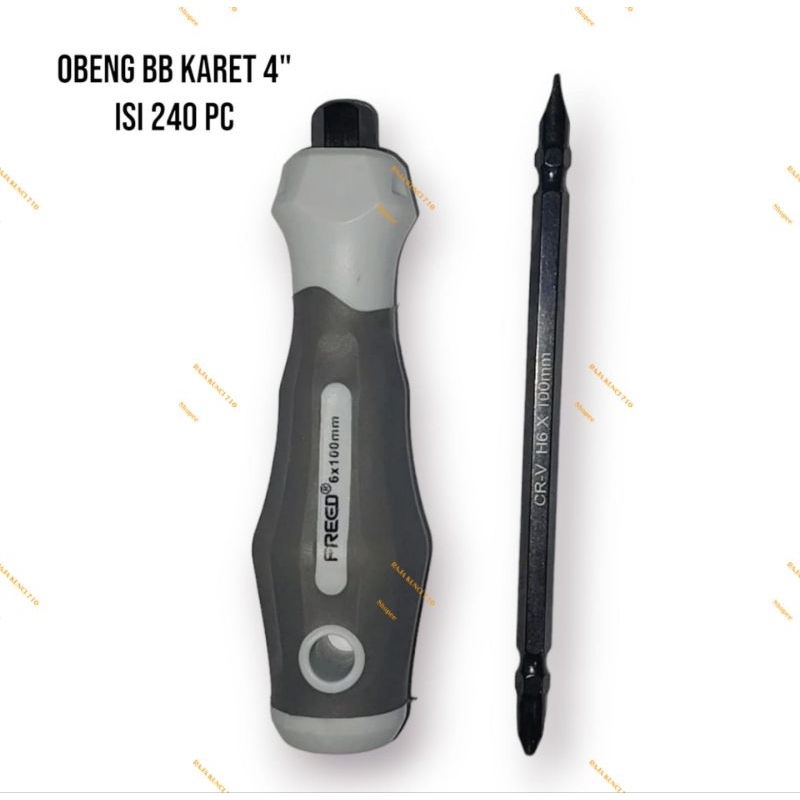 Obeng Magnet Bolak Balik Plus Min FREED / Obeng Gagang Karet BB  + -- FREED / Obeng BB Abu-abu freed