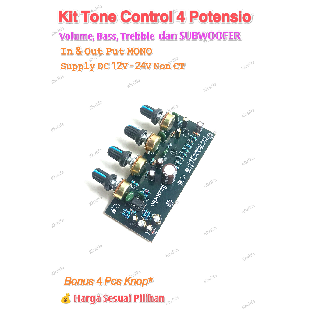 Kit Driver Modul Tone Control Mono Plus Subwoofer DC 12V - 24V Non CT/Simetris Single Tunggal Tonkon