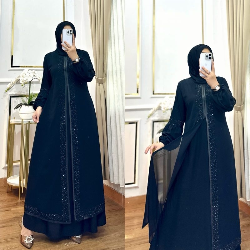 GAMIS ABAYA TURKEY KEKINIAN/ GAMIS FASHION TERKINI/ GAMIS TANGAN BALON SIMPEL ELEGAN PAYET SILVER
