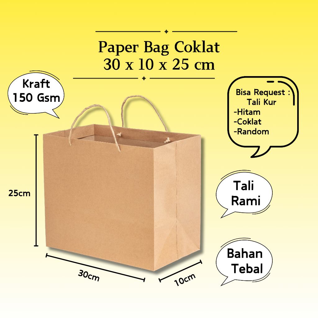 

30 x 10 x 25 cm - Paper Bag Kertas Coklat Polos Kraft Tebal / Tas Kado Souvenir Pernikahan Wedding
