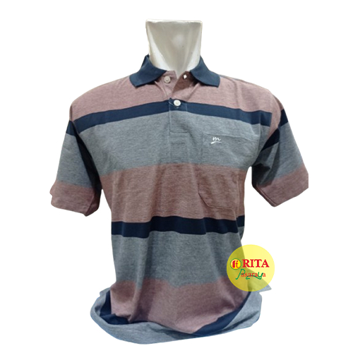 MODASPORT 08-570 Kaos Polo Kaos Kerah Kaos Pria Lengan Pendek Pakaian Pria terbaru Motif Salur Besar