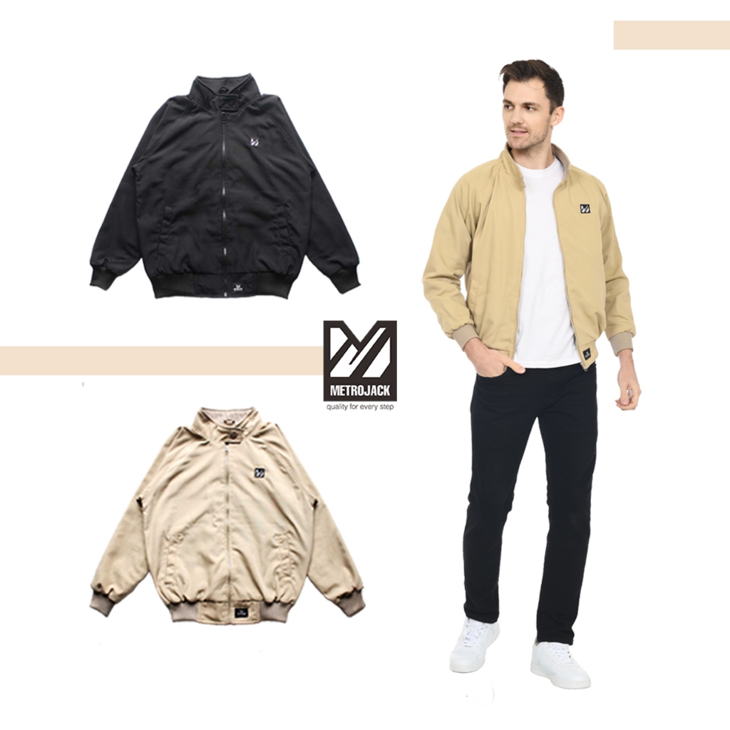 Metrojack Jaket Canvas Harrington Pria Distro Tebal Casual Jaket bomber Canvas