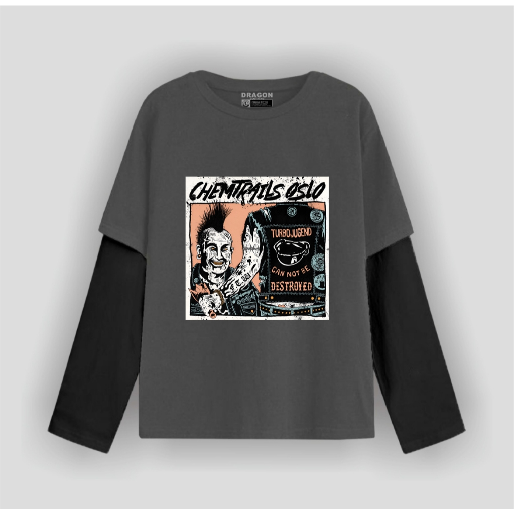 Dragon Clothing Kaos double layer pria Chemtrails T-shirt Lengan Panjang Unisex