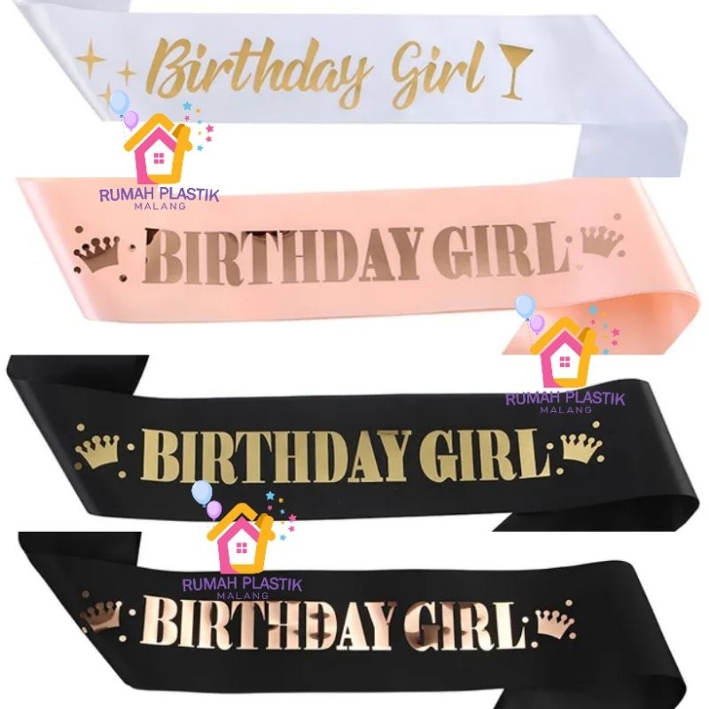 SASH BIRTHDAY GIRL FONT MENGKILAP hitam rosegold peach gold rose nude cream black emas selempang hap