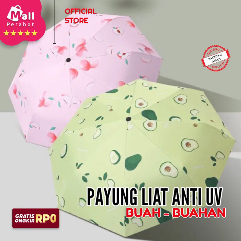Mall Perabot Payung Hujan / Payung Lipat Motif Buah Buahan Anti UV Payung Tabir Surya Import