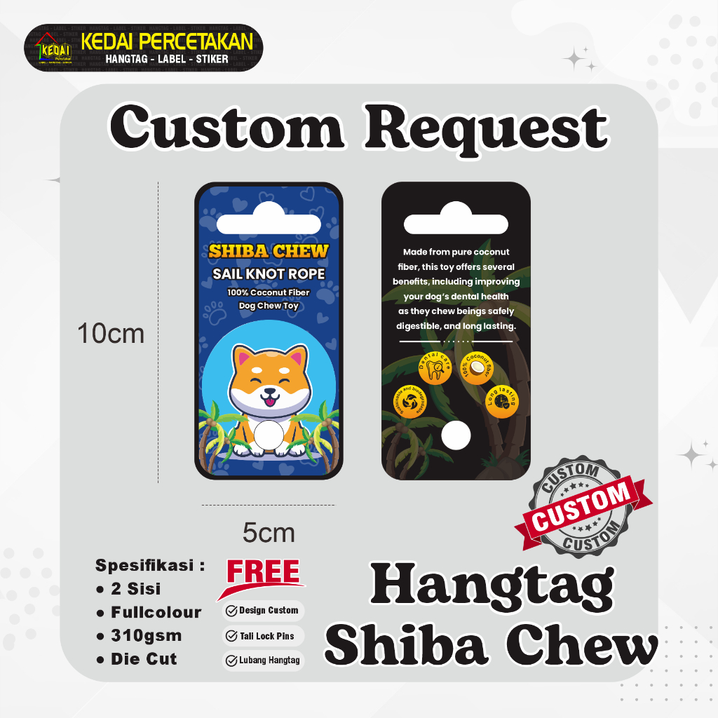 

HANGTAG SHIBA CHEW hantag aksesoris handtag Souvenir hangtag Custom hentek thank you handstag hangteg merk price tag label baju lebel merek bonus tali (HTSC) 2 Sisi