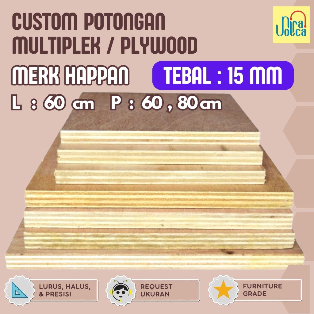 Plywood / Multiplek 15 mm L = 60 cm Costum Potongan Merk Happan